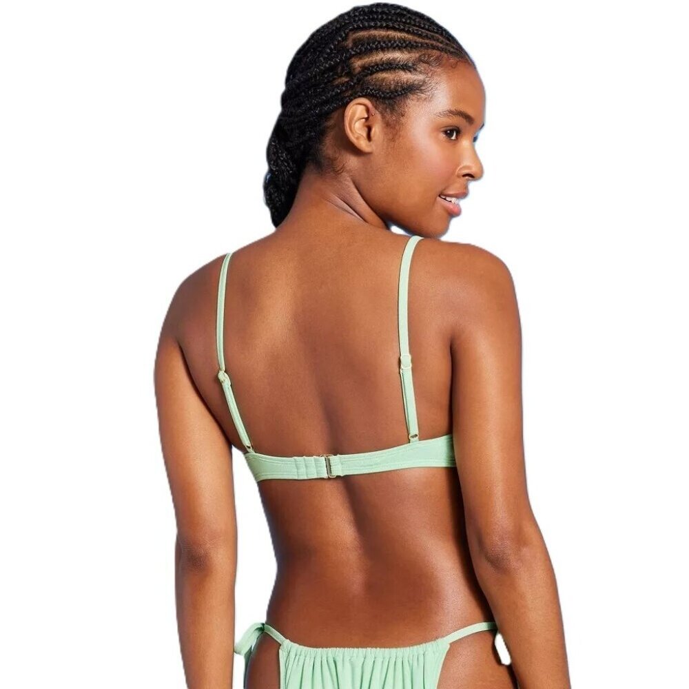Wild Fable Light Green Lurex Shirred Underwire Bikini Swim Top -- Size XL 16 - Picture 2 of 5